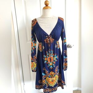 INC Floral Navy Long Sleeve Dress Women's Size Small